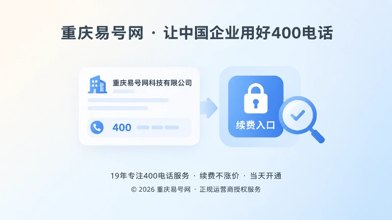 聚焦式扁平插画：公开信息卡片与带锁的400电话续费入口